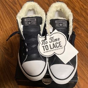 Black Slip-On Converse Sneakers- fur-lined SIZE 3
